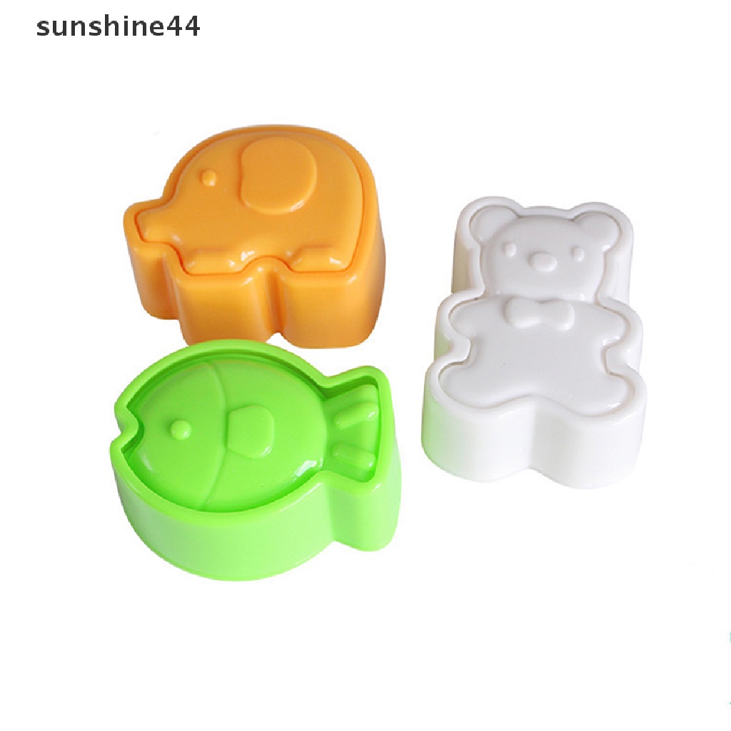 Sunshine 3Pcs / Set Cetakan Pemotong Roti / Kue / Biskuit / Pastry / Nasi Bentuk Kartun Gajah / Ikan / Beruang DIY