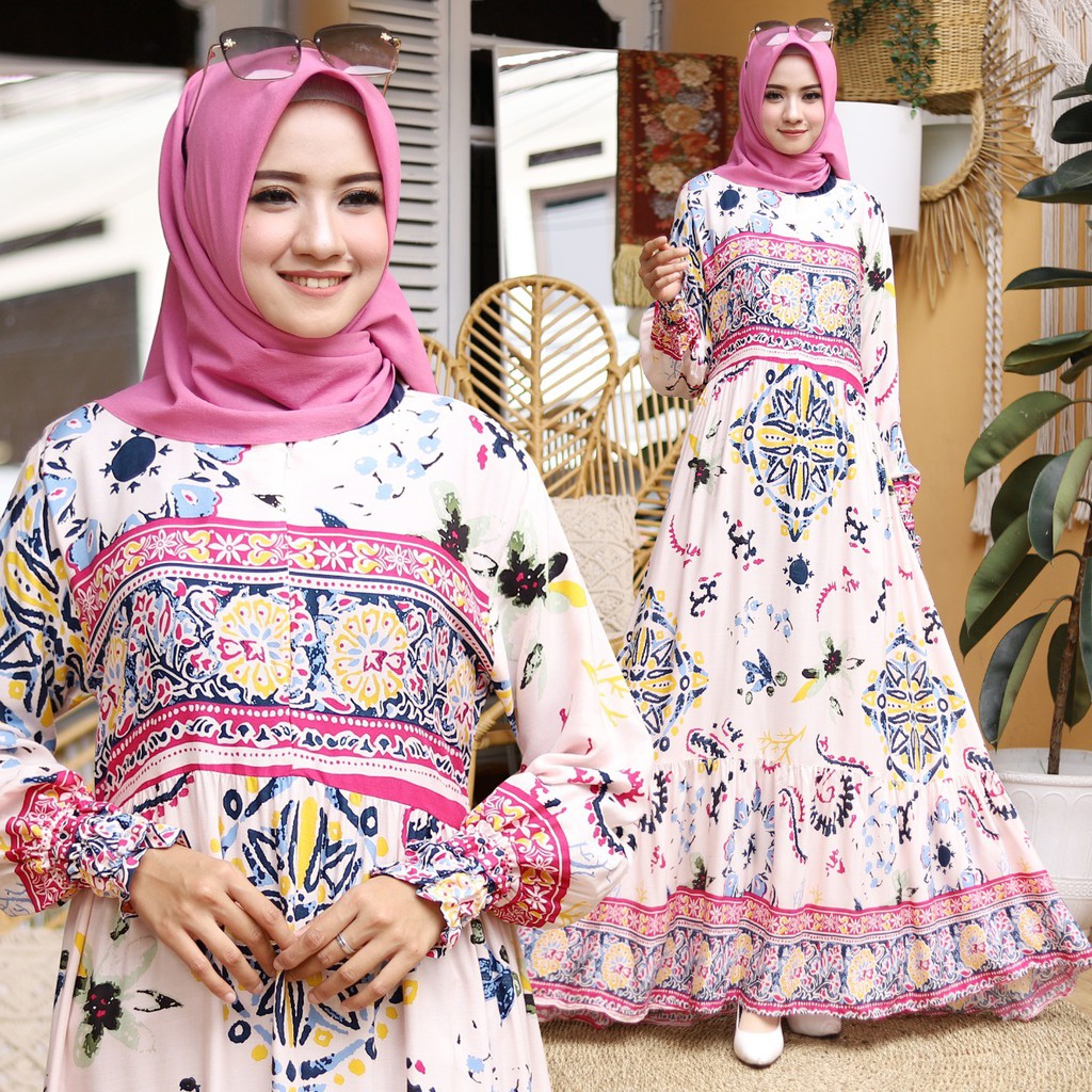 HOPYLOVY - Maxi Dress Wanita Bahan Katun Rayon Gladis