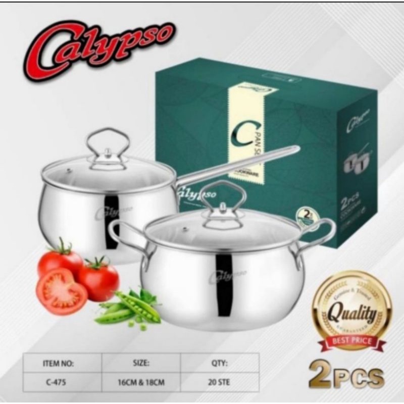 panci set calypso isi 2pcs / saucepan 16cm / panci soup pot + panci susu tutup kaca 16cm 18cm