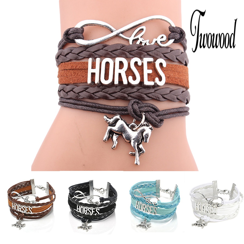 Gelang Multilayer Bahan Kulit Imitasi Desain Infinity Love Horse Untuk Wanita