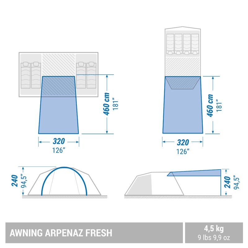 QUECHUA Flysheet Awning Tenda 6 Orang Tahan Air dan Angin