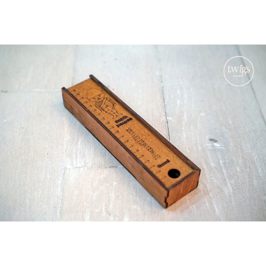 

kotak pensil tempat pen stationary box penggaris kayu slide