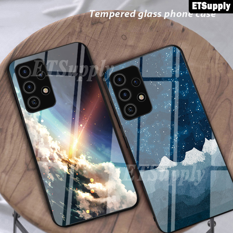 untuk samsung galaxy a32 4g a32 5g phone cover case berbintang galaxy moon meteor design tempered gl