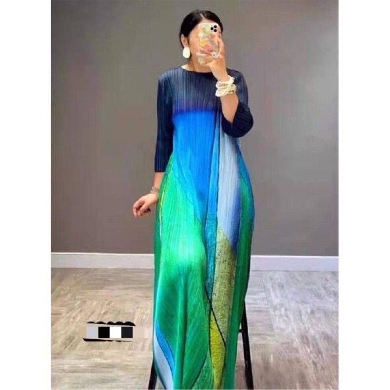 Gamis Plisket Bangkok / Baju Terusan Wanita Maxi dress Long dress Pleated pleats bigsize jumbo Impor