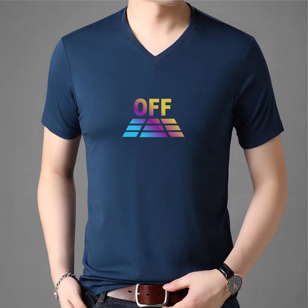 KAOS DEWASA PRIA/WANITA LEHER V-NECK DISTRO LOGO OFF DEWASA T-SHIRT SIMPEL