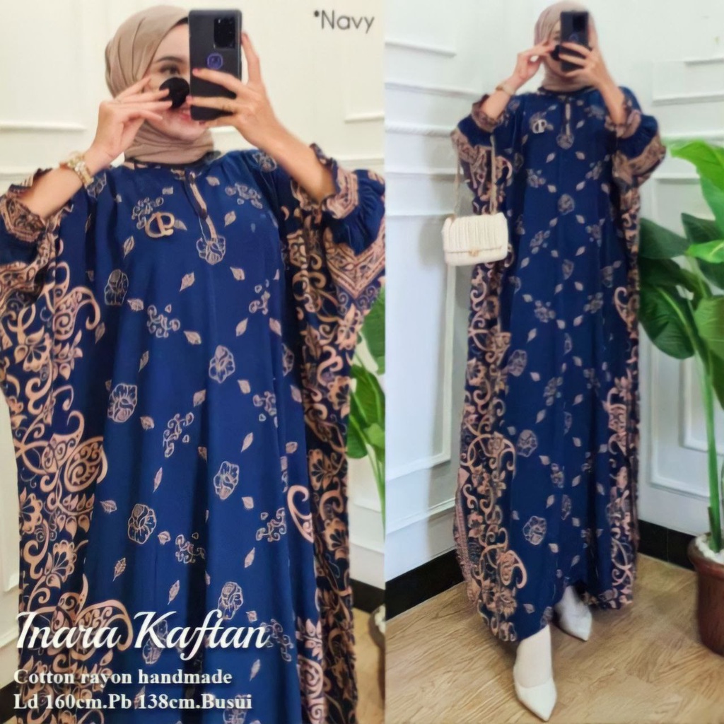 Inara Kaftan Wanita Jumbo Rayon Batik Premium Gamis Dress Kekinian Bigsize LD 160 cm