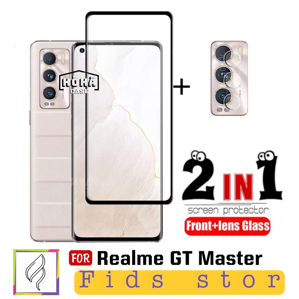 PROMO 2in1 Tempered Glass REALME GT Master Full Layar kaca List Hitam Free Camera Glass