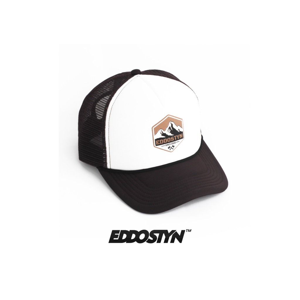 Eddostyn Topi Trucker Jaring Original Distro Pria Dewasa Mountai Coklat Putih