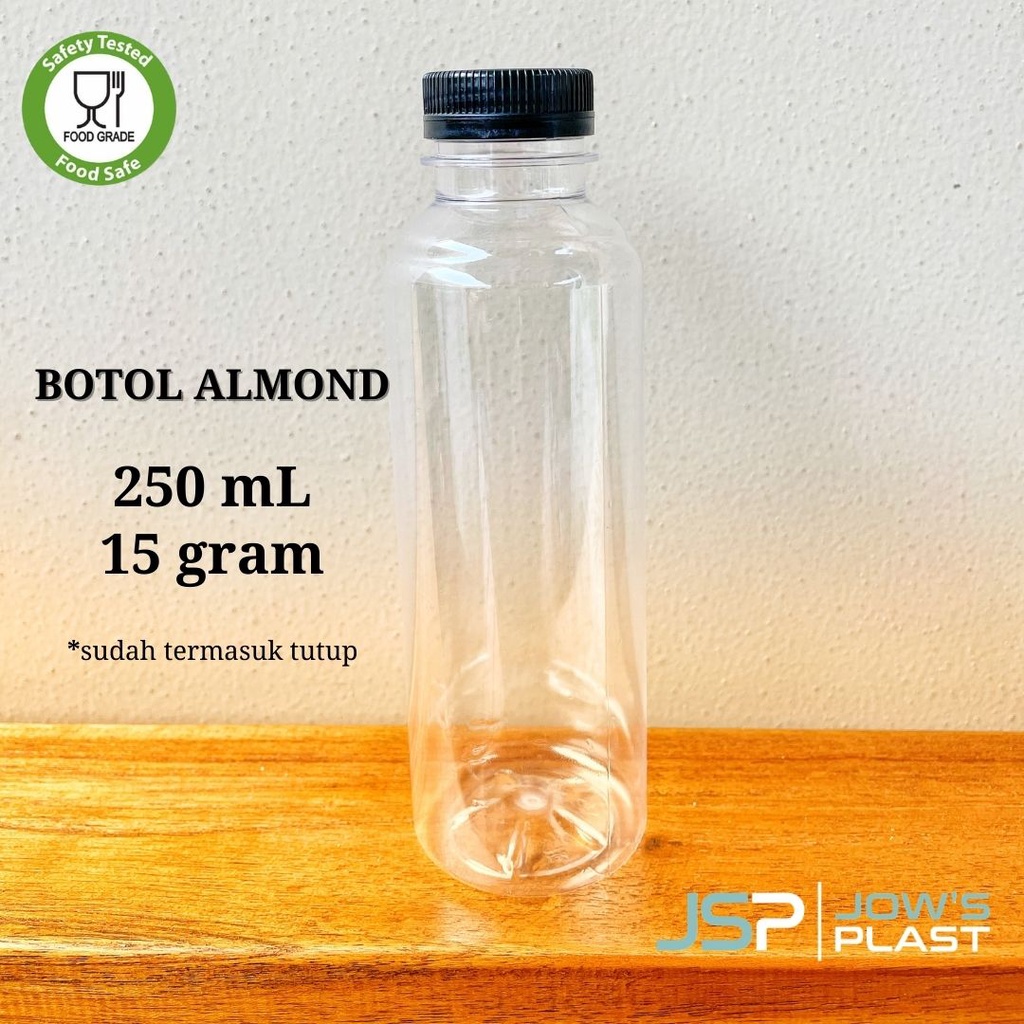 Botol Almond Bulat 250 ml | PROMO FREE PAKET PACKING AMAN Min. 100pcs | Botol Plastik PET 250 ml
