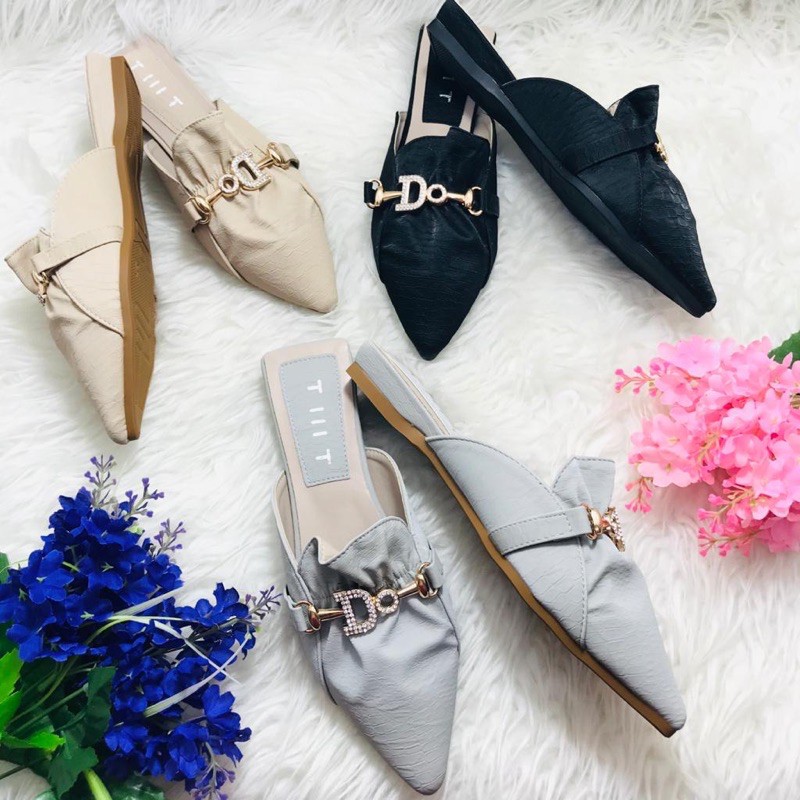 Slip on sandals by TMT Import high quality sandal wanita Logo D casual kerja fashion shoes