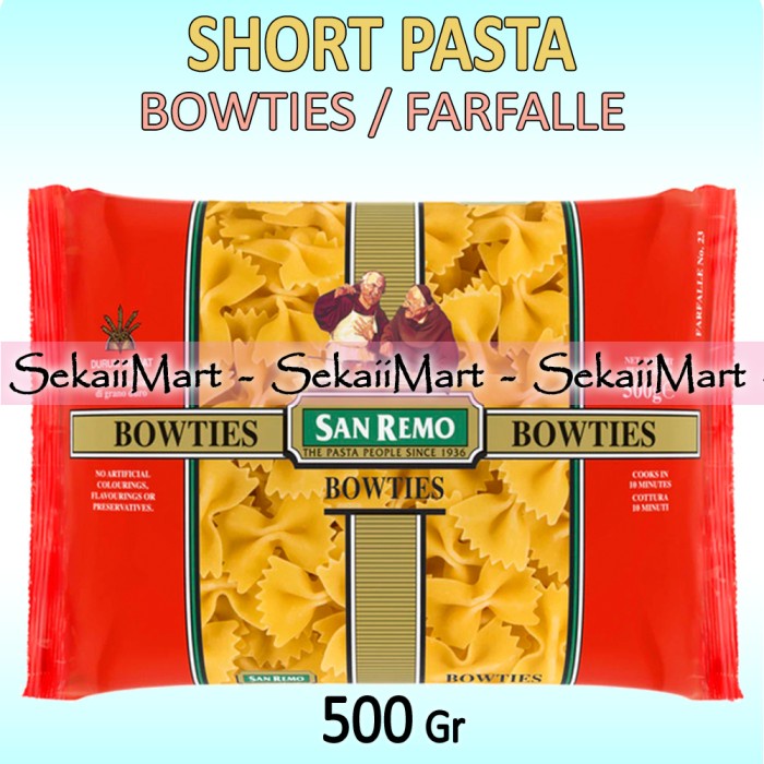 

Pasta-Aneka- San Remo Bowties Farfalle 23 Pasta 500G Sanremo Gandum Dasi Pita -Aneka-Pasta.