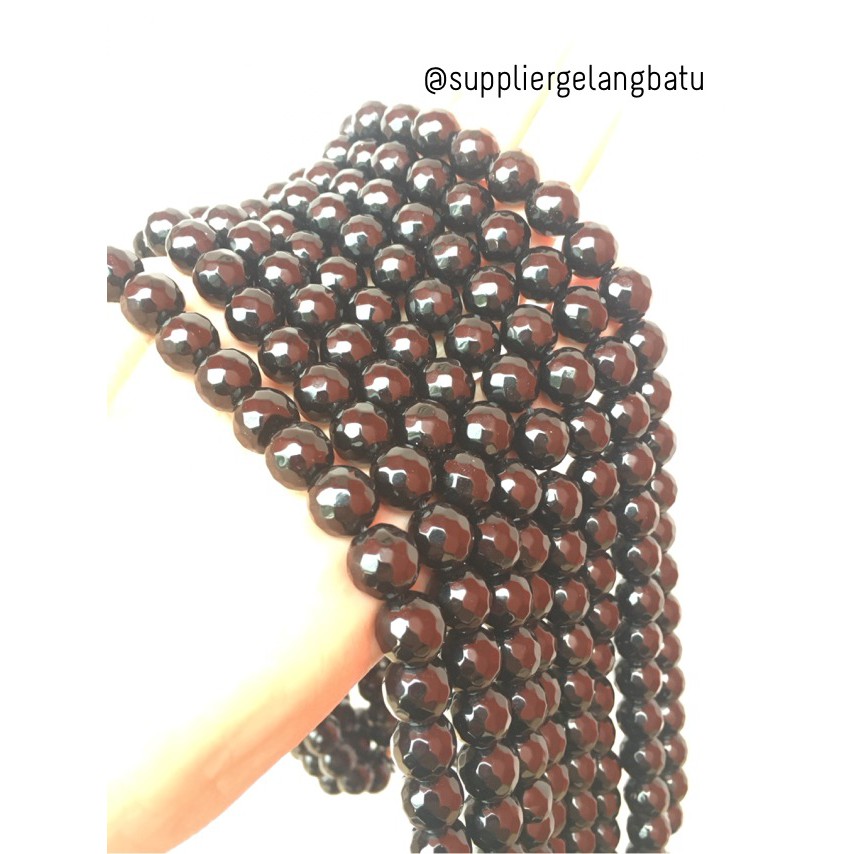 batu obsidian black onyx FACETED BEADS 10mm cutting glossy premium aksesoris fashion gelang kalung