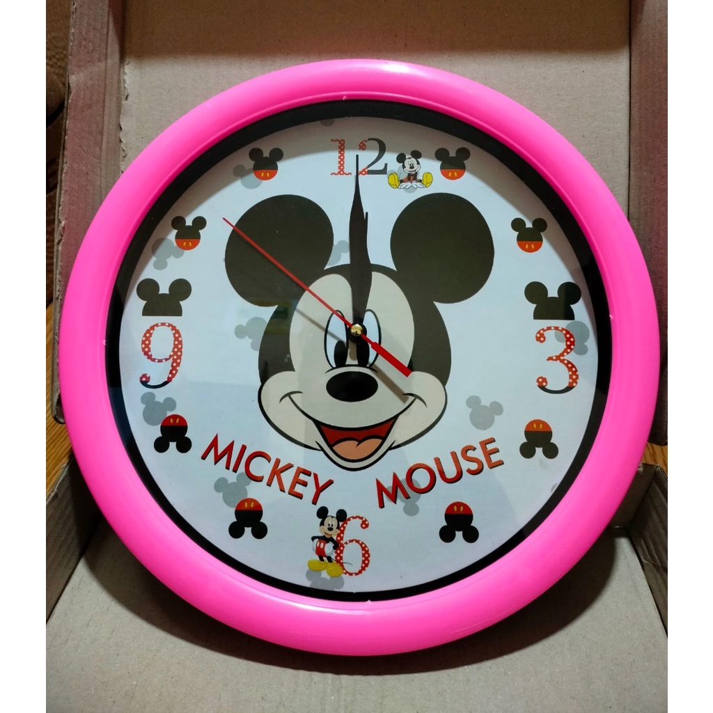HOKO Jam Dinding Unik Motif Karakter / Jam Dinding Analog Polos Diameter 27cm / Wall Clock-MICKY MOUSE