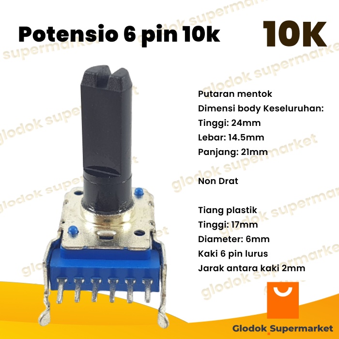 Potensio 6 pin 10k Stereo Kaki 6 Lurus Volume Mixer 103