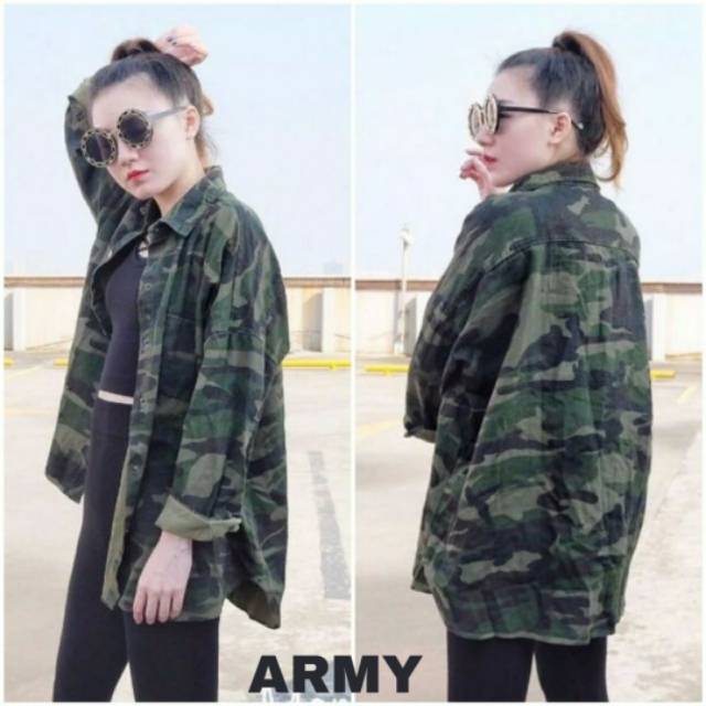 Kemeja Army Besar Army Oversize Ukuran XL Baju Wanita Jumbo Atasan Wanita Bigsize Katun Murah