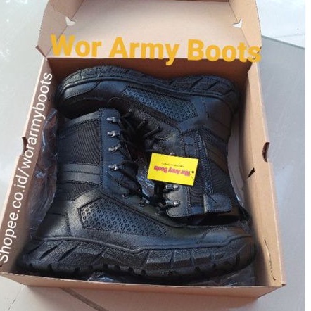 Sepatu PDL TNI POLRI 2022 MODEL BOA JARING KULIT SAPI FULL UP  by Wor Army Boots