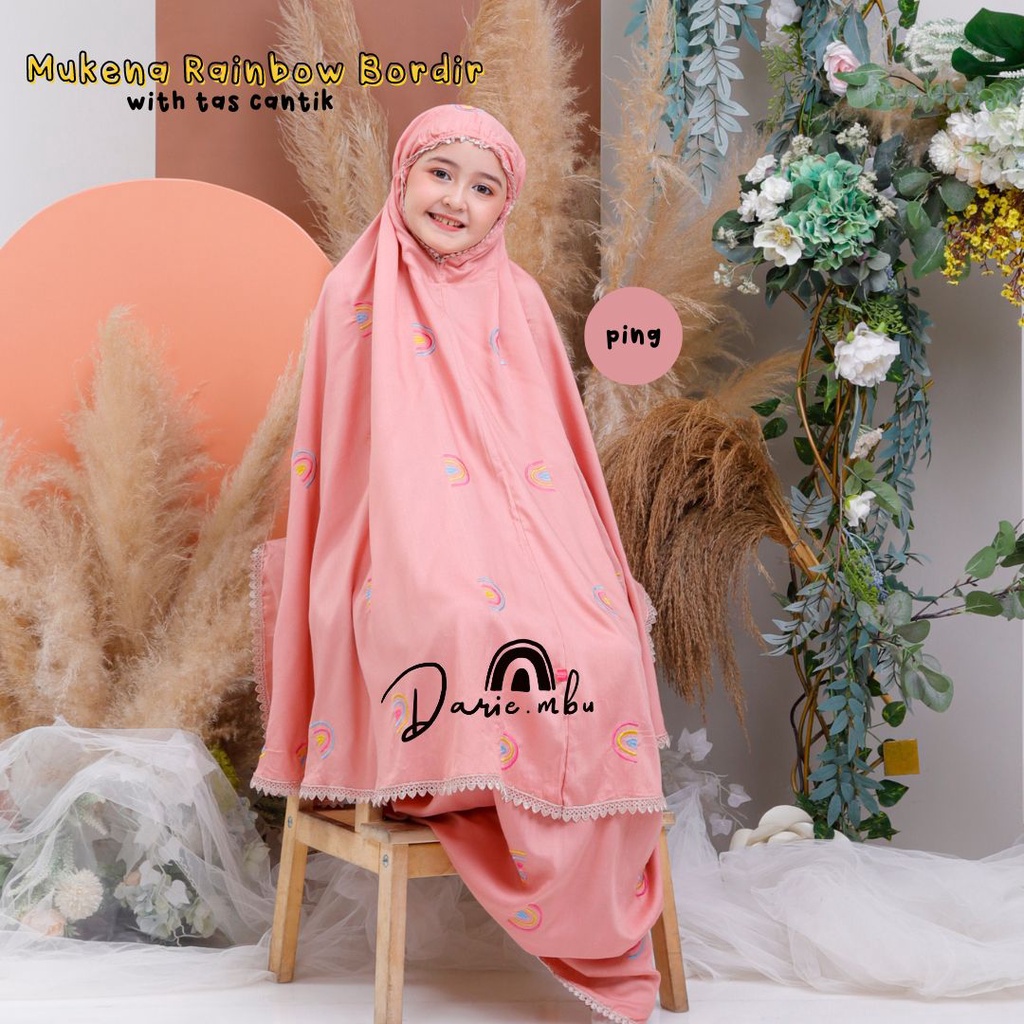 Mukena Anak Tanggung Remaja Bordir Rainbow  Tas Cantik Pelangi Katun Rayon Premium