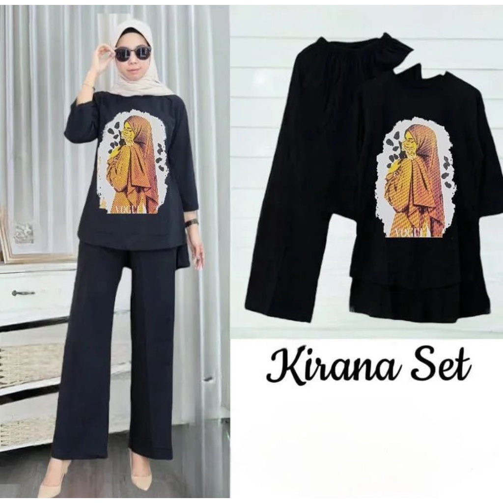 Kirana set kaos wanita lengan 3/4 - one set kekinian - setalan manita