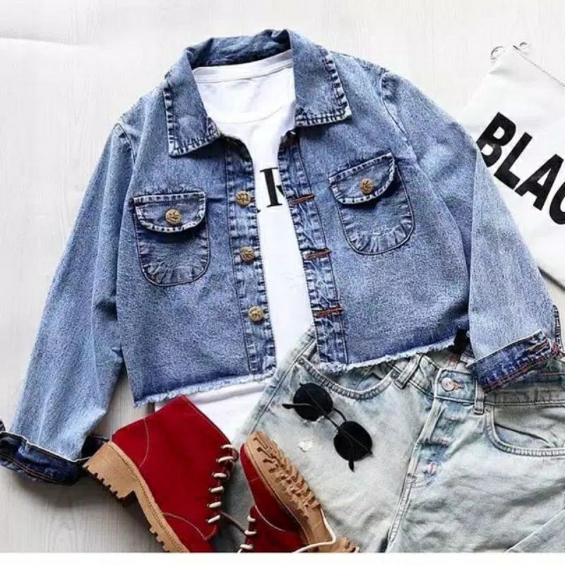 JAKET JEANS CROP OVERSIZE / JAKET JEANS CROP JUMBO / JAKET JEANS JUMBO WANITA / JAKET CROP RAWIS JUMBO