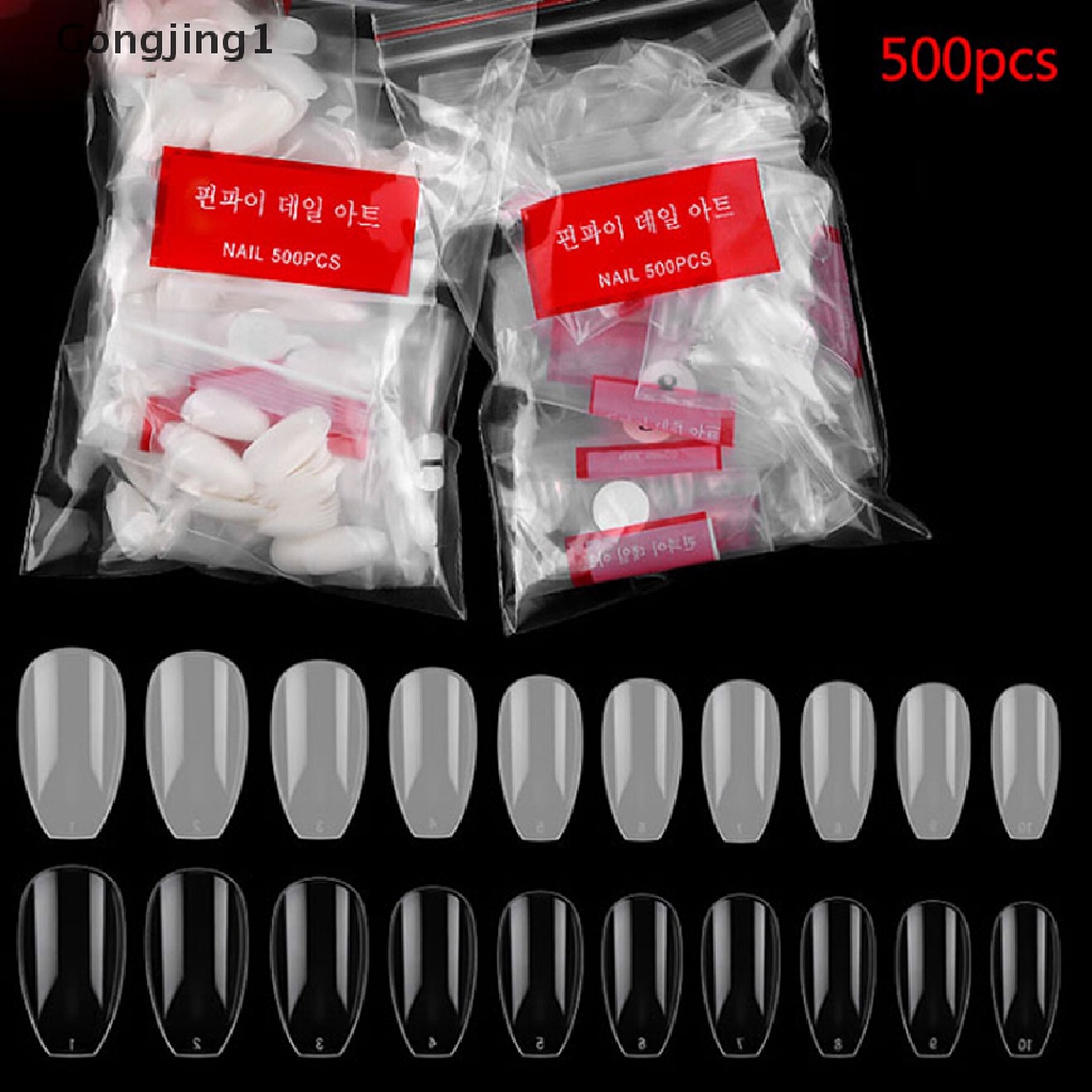 Gongjing1 500pcs / Set Kuku Palsu Akrilik Gel UV Untuk Manicure / Nail Art DIY