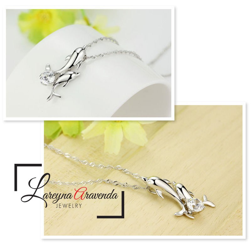 Kalung Titanium Wanita Anti Karat Model Dolphin Kristal Zircon AAA KL001