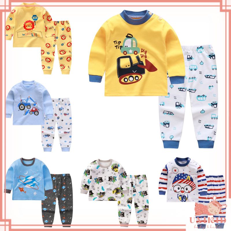 UNIKID PIYAMA ANAK DAN BAYI 0-4 tahun SETELAN ANAK lakilaki IMPORT PREMIUM BAJU TIDUR BAYI BAHAN KAOS LENGAN PANJANG MOTIF KARAKTER