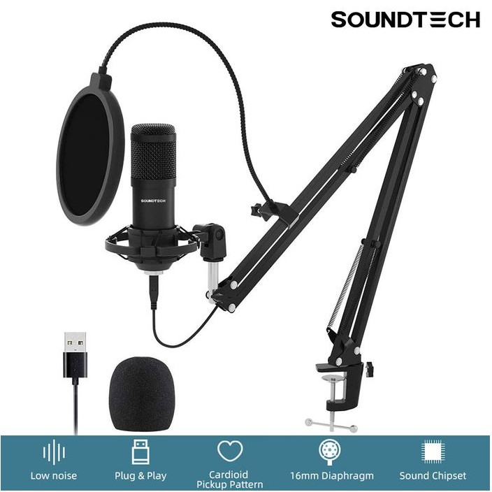SOUNDTECH USB Microphone Mic Condenser Recording Streaming Podcast PC