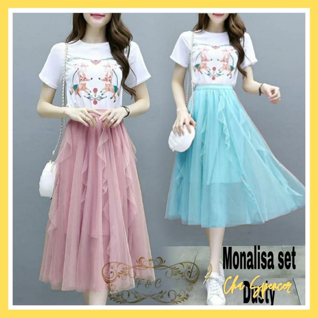 Set Baju Setelan Rok Tile Monalisa Waita Remaja Modern Pesta Kondangan Trendy Murah Trend Kekinian T