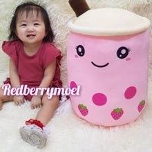 ✿ boneka boba brown sugar boba milk tea strawberry boba jumbo size ☞