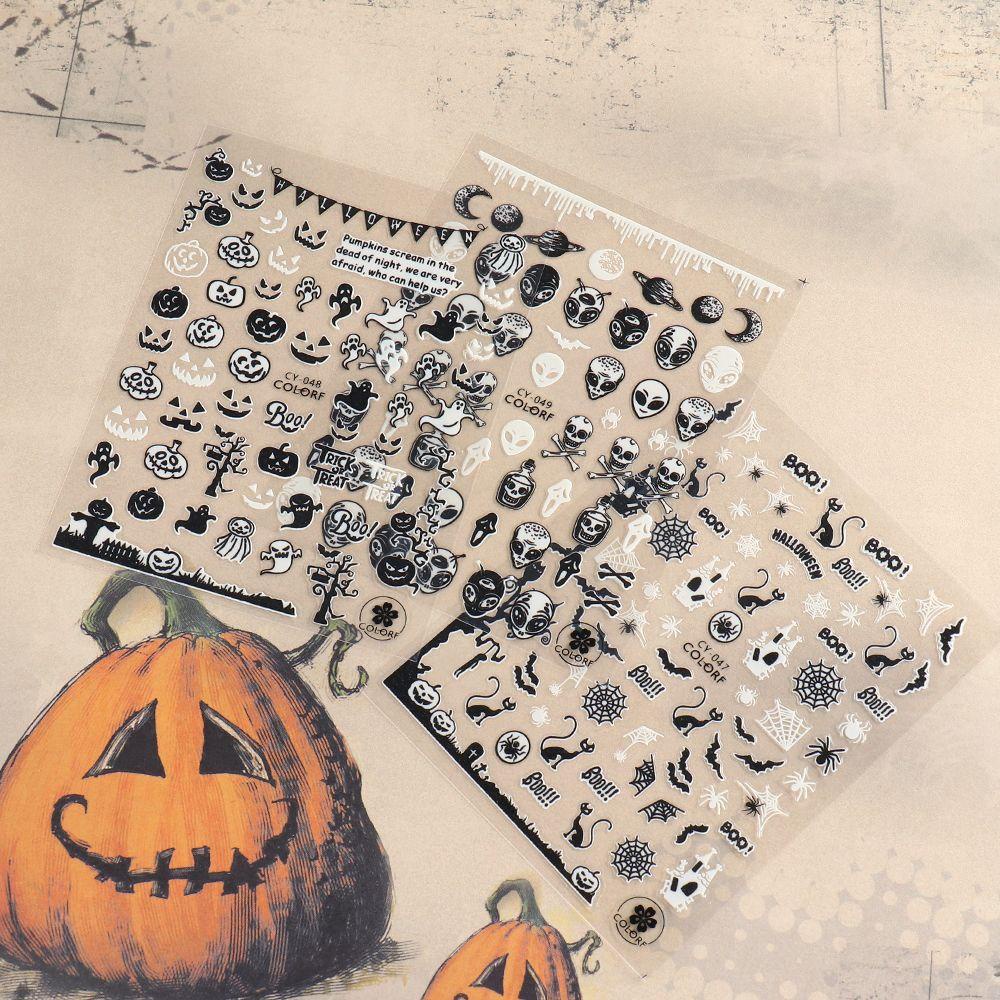 PREVA Halloween Nail Stickers Adhesive Manicure Skull Pumpkin Sliders Decals Glow In The Dark