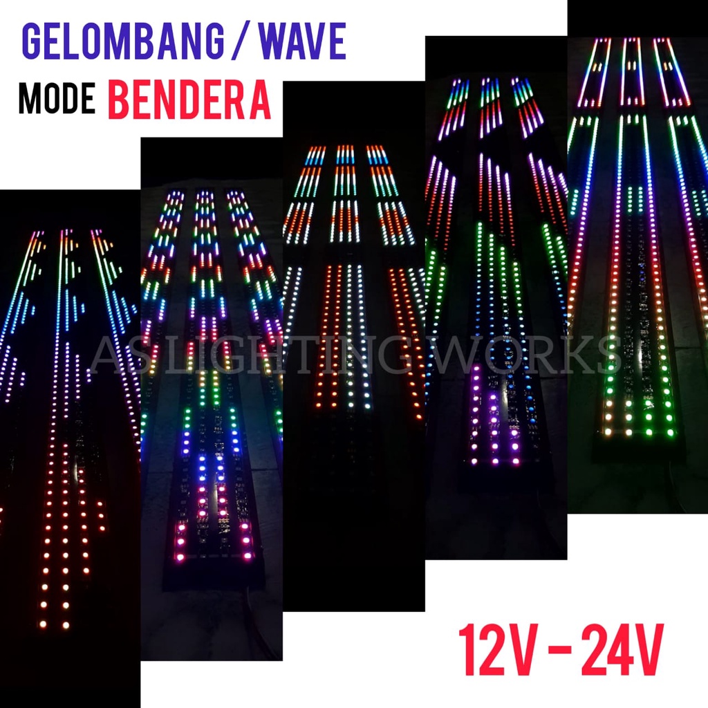 Lampu Led Strobo Wave 4 Baris Mode Bendera Variasi Kaca Mobil Pickup L300 Truk Bus