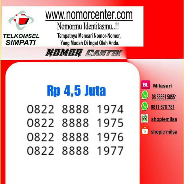 Nomor Cantik Simpati Seri Tahun 1974/1975/1976/1977_0822 8888 1977 Rapi Terbaik #NC2 279