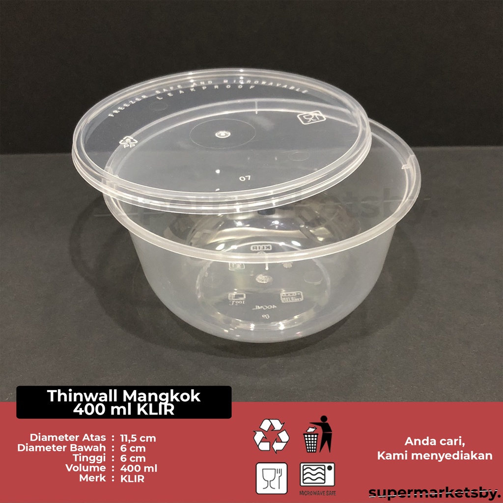 Thinwall Mangkok 400 ml KLIR / Mangkok Plastik 400 ml KLIR