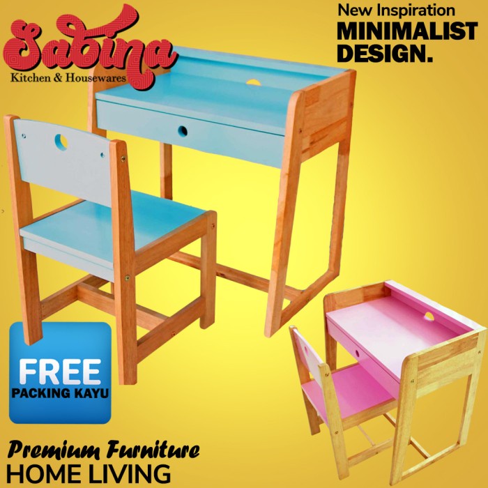Kursi Kayu - Meja Belajar Anak Kayu Set Kursi Meja Bermain Charleston Minimalis