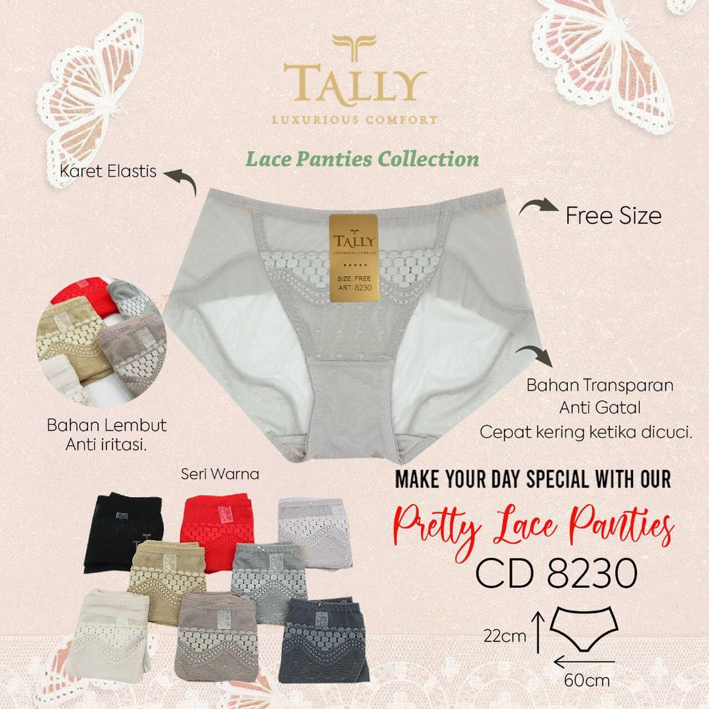 TALLY CD CELANA DALAM 8230 I FREE SIZE | FIT XL | BAHAN RENDA ANTI IRITASI | QUICK DRY