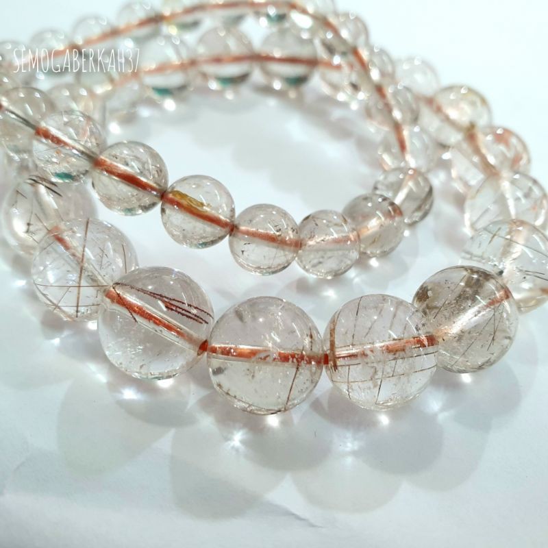 Gelang Batu Kecubung Rambut Serat Emas-Cendana Asli