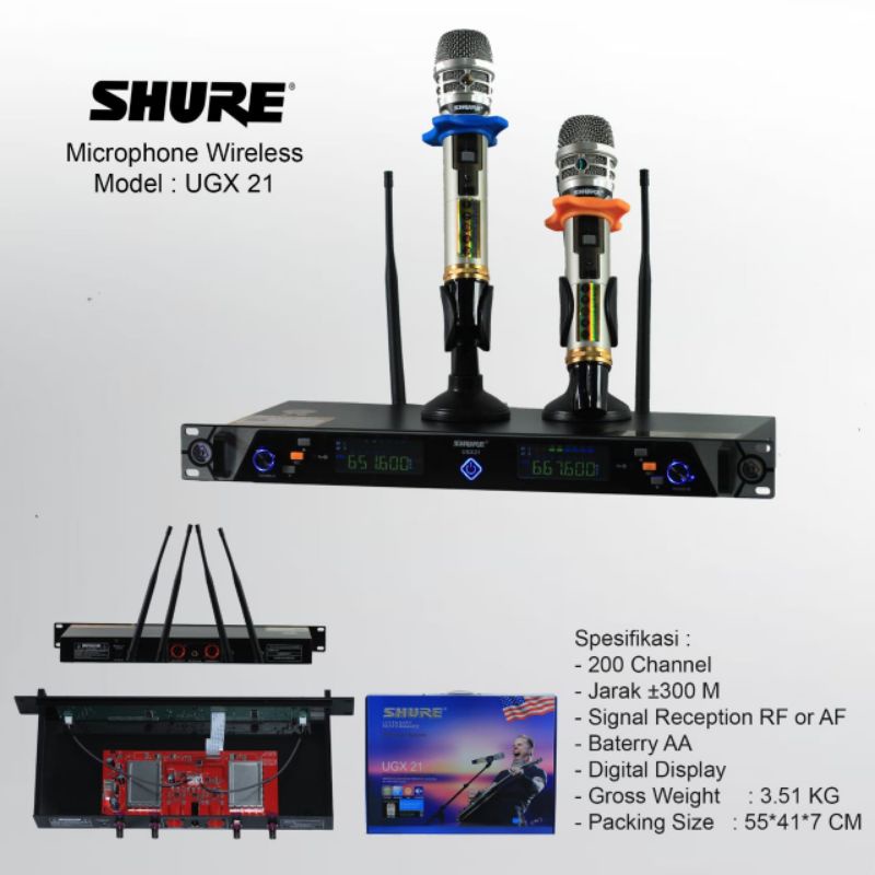 mic microphone wireless uhf shure ugx21 2 mic handheld 200ch frequency