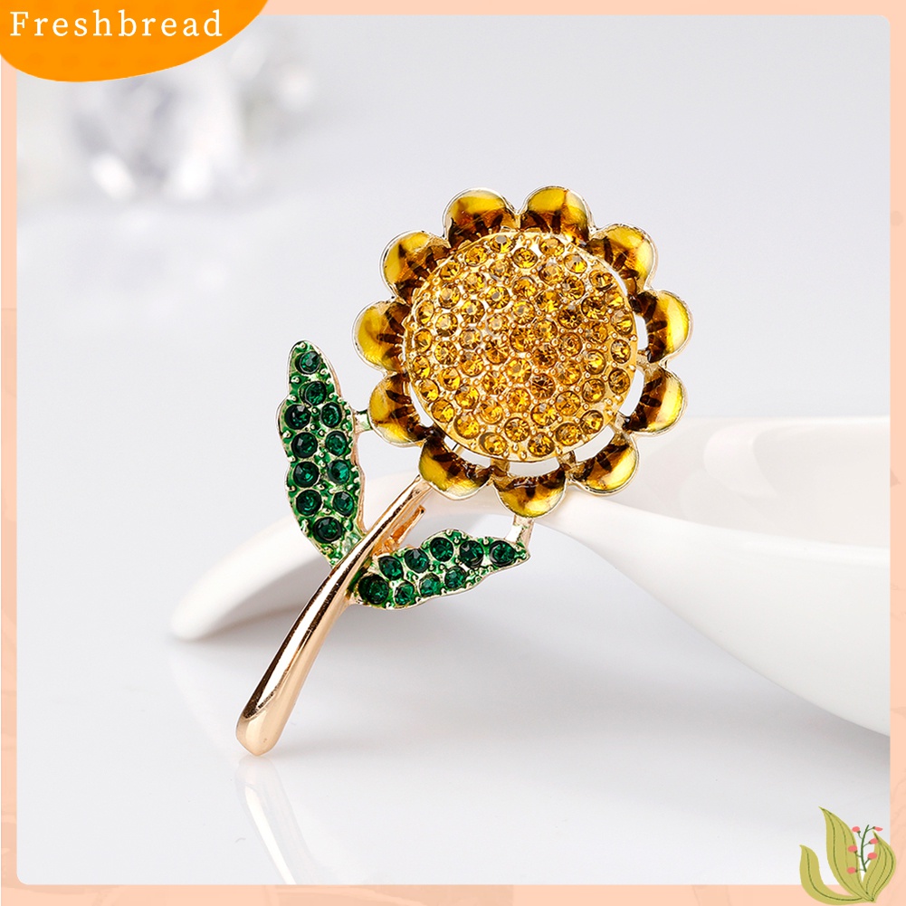 [Fresh] Bros Pin Kerah Motif Bunga Matahari Enamel Hias Berlian Imitasi Berkilau untuk Wanita