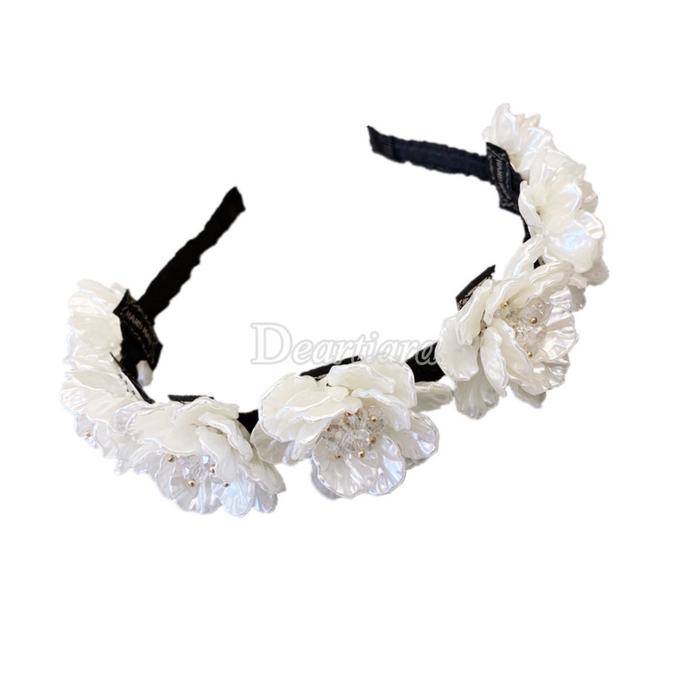 Headband Bentuk Karangan Bunga Aksen Berlian Bahan Resin Untuk Aksesoris Rambut Pengantin