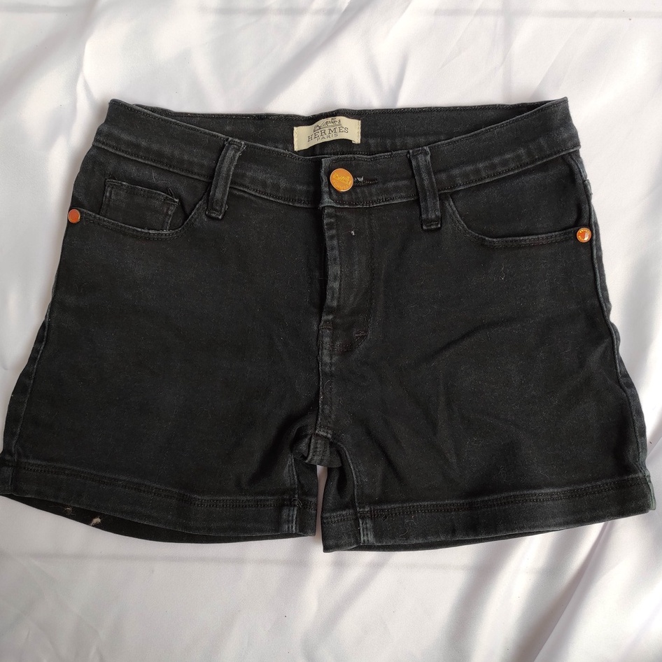 Preloved Hermes Hot Pants - Black Dark Grey - Celana Pendek Jeans kain abu tua hitam