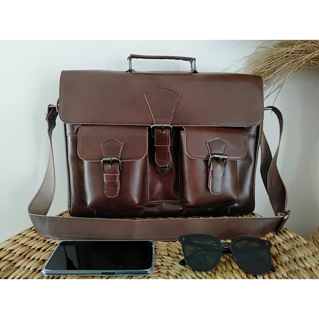 Tas laptop besar kulit sapi asli pull up premium garut