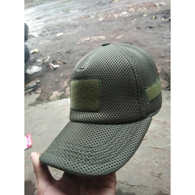 Termurah di Shopee Topi jala polos velcro hitam dan hijau army