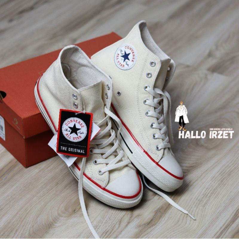 (PREMIUM PK) CONVERSE HIGH WHITE CREAM Free Kaos Kaki