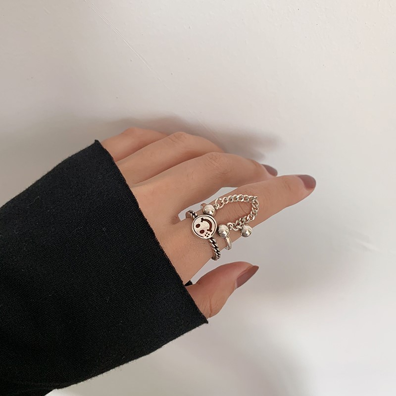 Cincin Rantai Desain Wajah Tersenyum Serbaguna