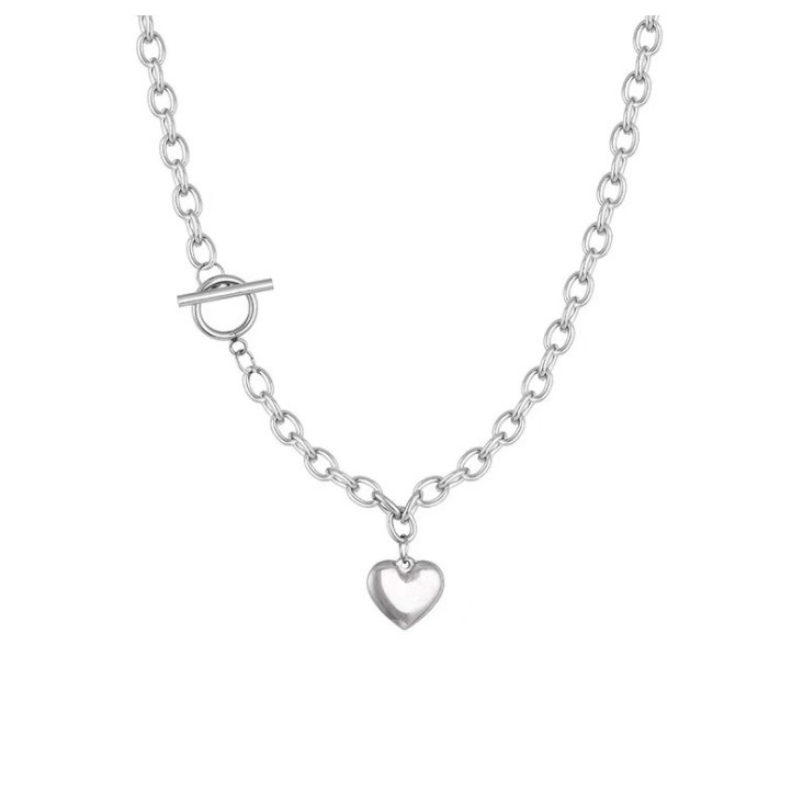 Korea Love Heart Clasp Necklace Peach Heart Retro Necklace Clavicle Chain Female