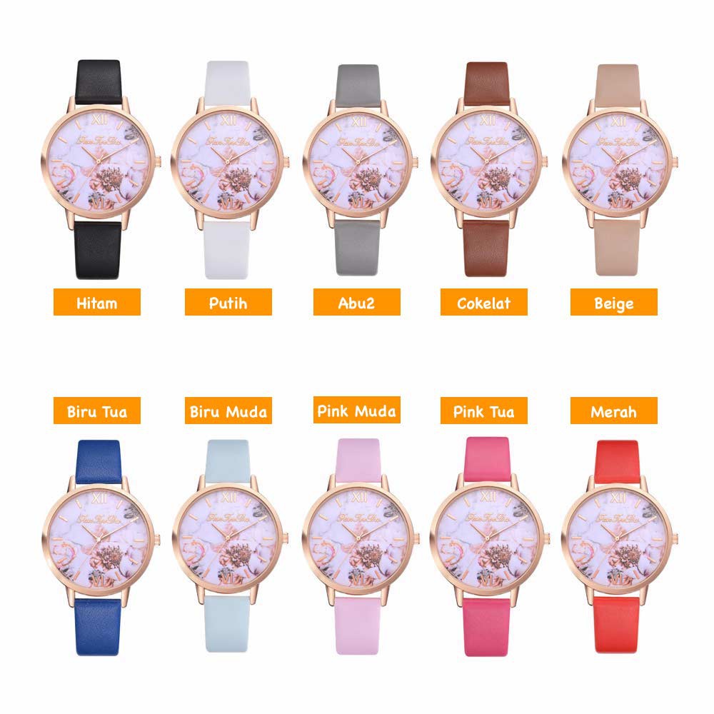 FanTeeDa Flower - Jam Tangan Analog Wanita - Strap Leather HM_413 ( Group )