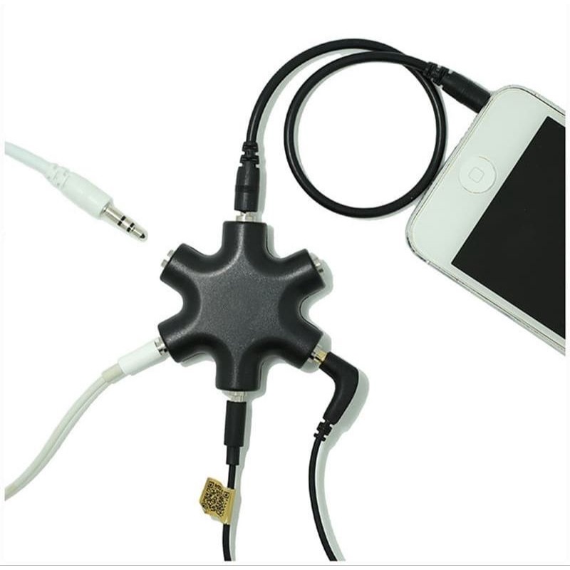 6 Way Ports Male to 5 Female Audio Earphone 3.5mm Jack Splitter Adapter