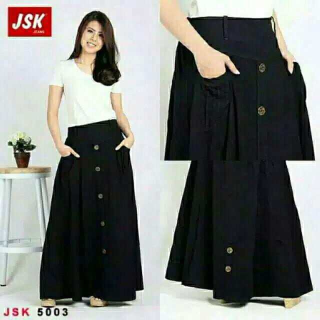 (4 Warna) Rok Panjang Jeans Wanita Model Mekar Rok Muslimah-HITAM/5003