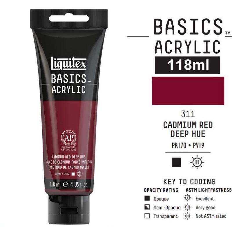 

LIQUITEX BASICS ACRYLIC COLOUR 118 ML CADMIUM RED DEEP HUE