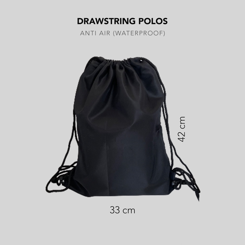 (SAKO) - RANSEL SERUT DRAWSTRING HITAM POLOS  ANTI AIR 33X42 CM